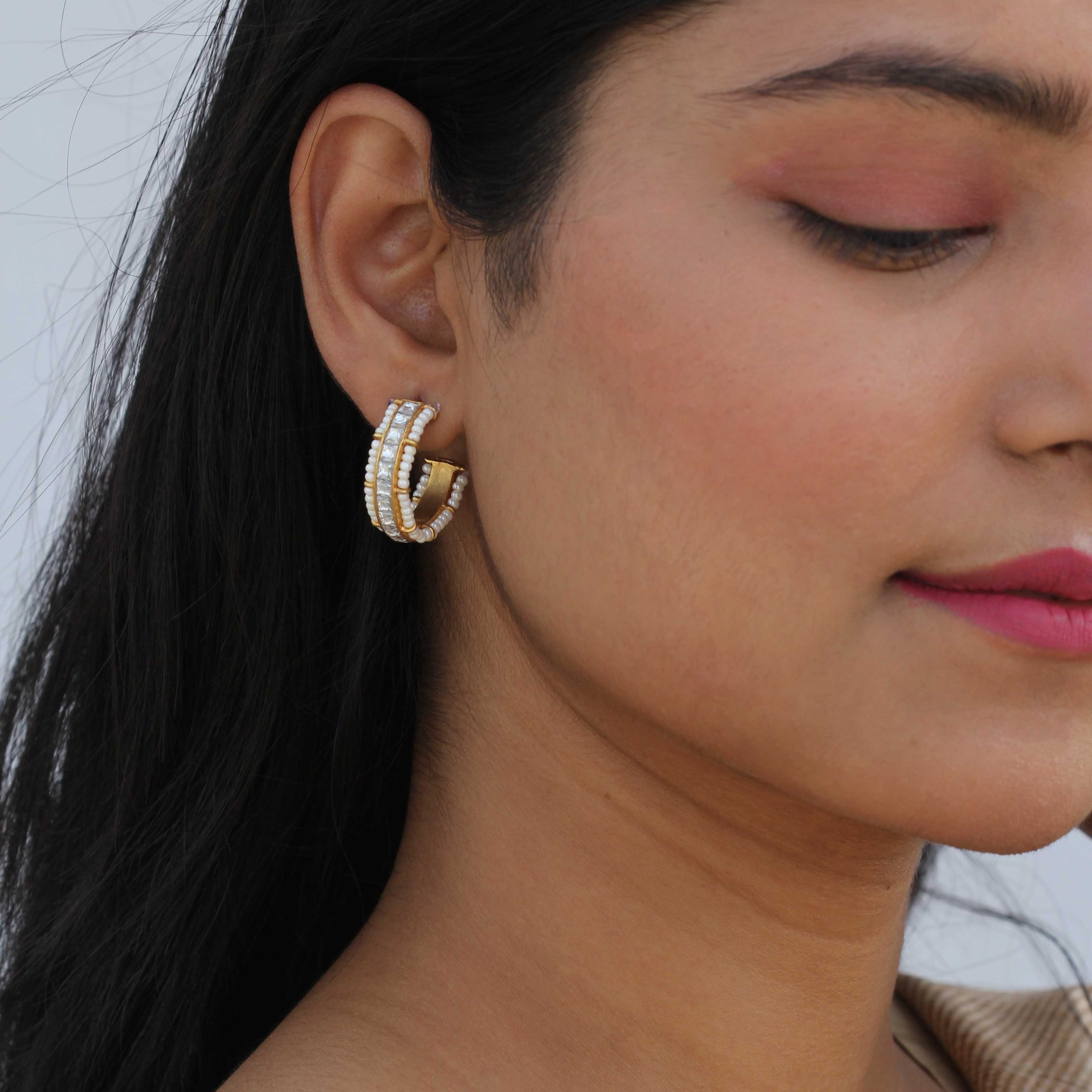 SILVER WHITE PEARL HOOP EARRINGS Earrings - By Unniyarcha - Original Manufacturers of Silver Jewelry, Gold Plated Jewellery, Fashion Jewellery and Personalized Soul Bands and Personalized Jewelry