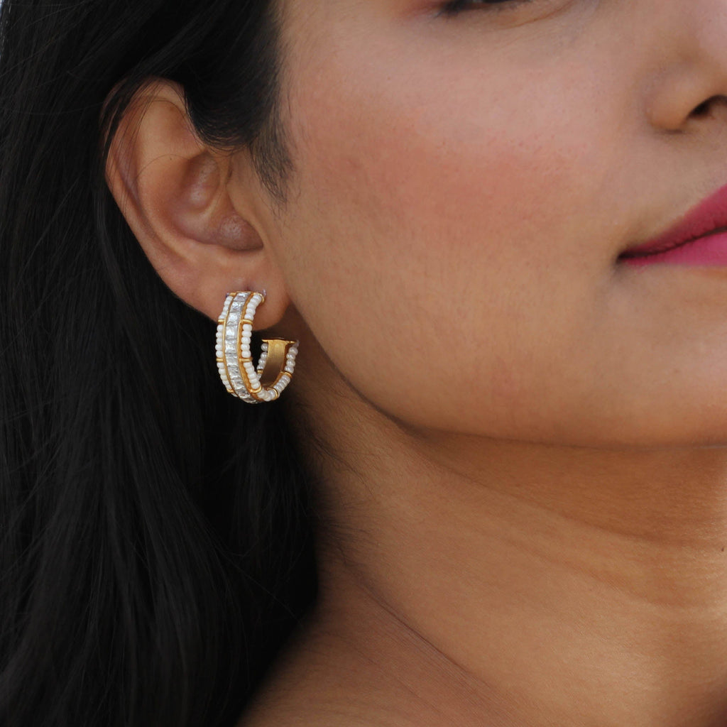 SILVER WHITE PEARL HOOP EARRINGS Earrings - By Unniyarcha - Original Manufacturers of Silver Jewelry, Gold Plated Jewellery, Fashion Jewellery and Personalized Soul Bands and Personalized Jewelry