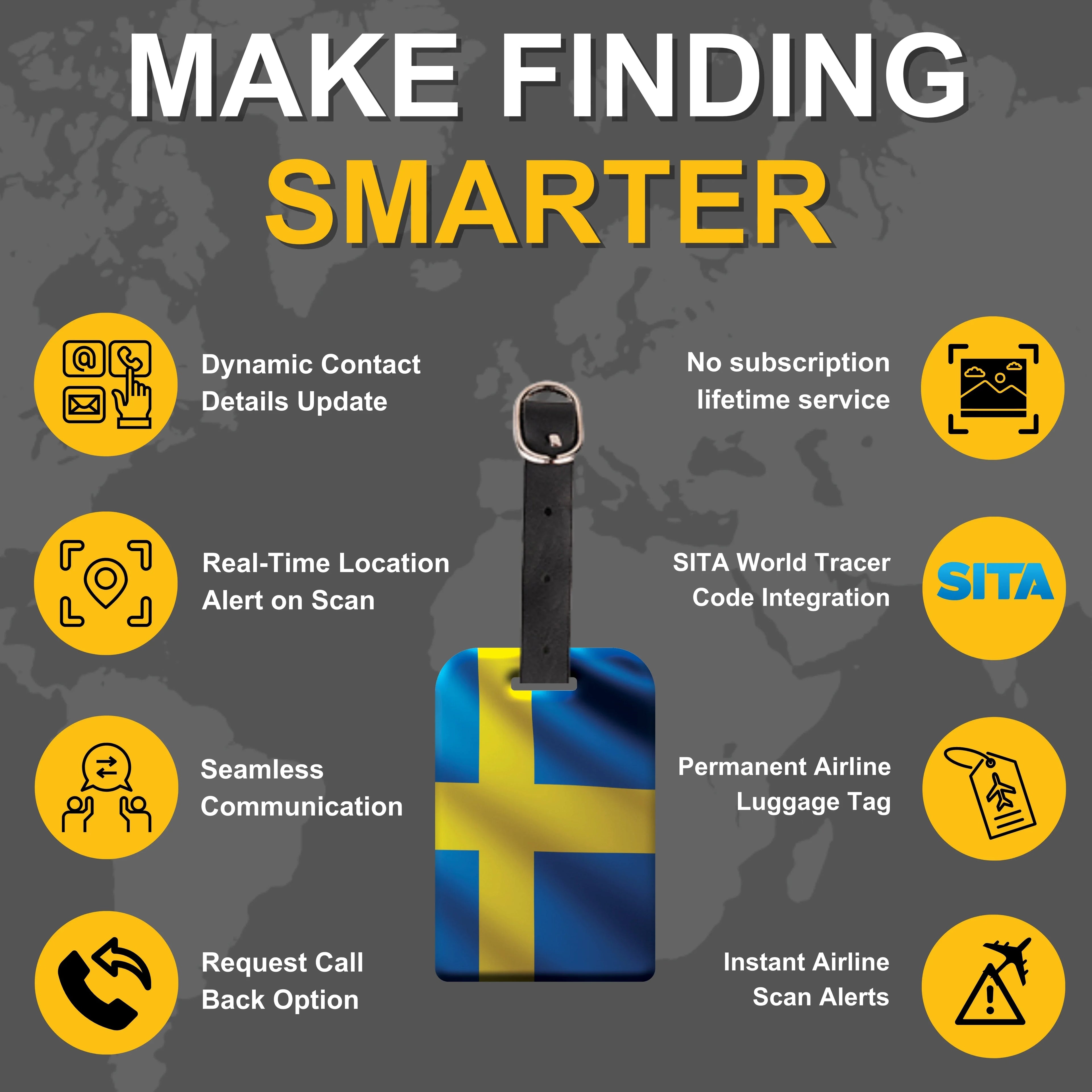 Sweden QR Bag Tag by tag8 for secure luggage recovery
