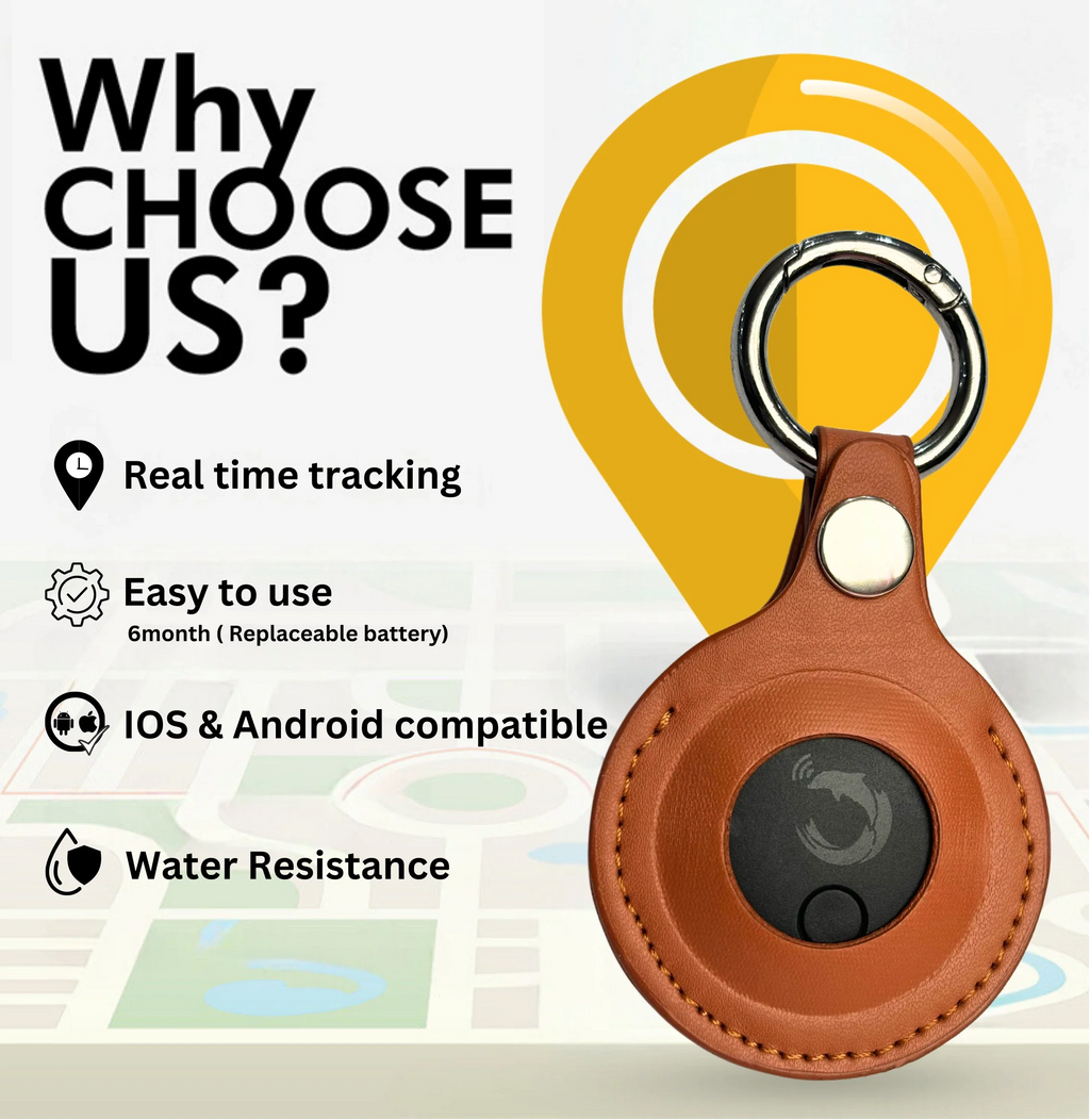 tag8 Dolphin Smart Bluetooth Tracker Pro with premium leather case for advanced tracking and security