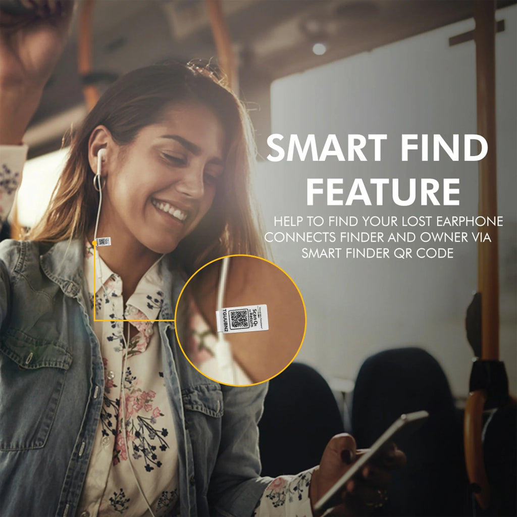 Tag8 earphones with QR code for quick identification