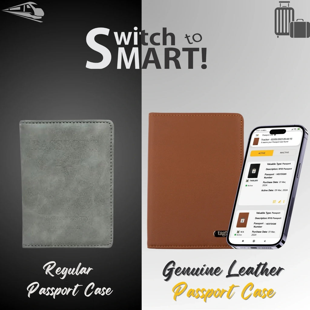 tag8 Leather Passport Combo with premium leather case and smart tracking for organized travel