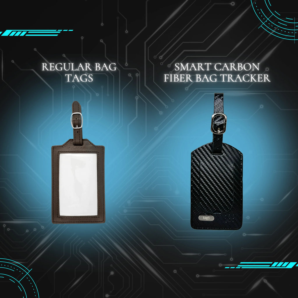 tag8 Luggage Tracker featuring a sleek carbon fiber case for real-time tracking