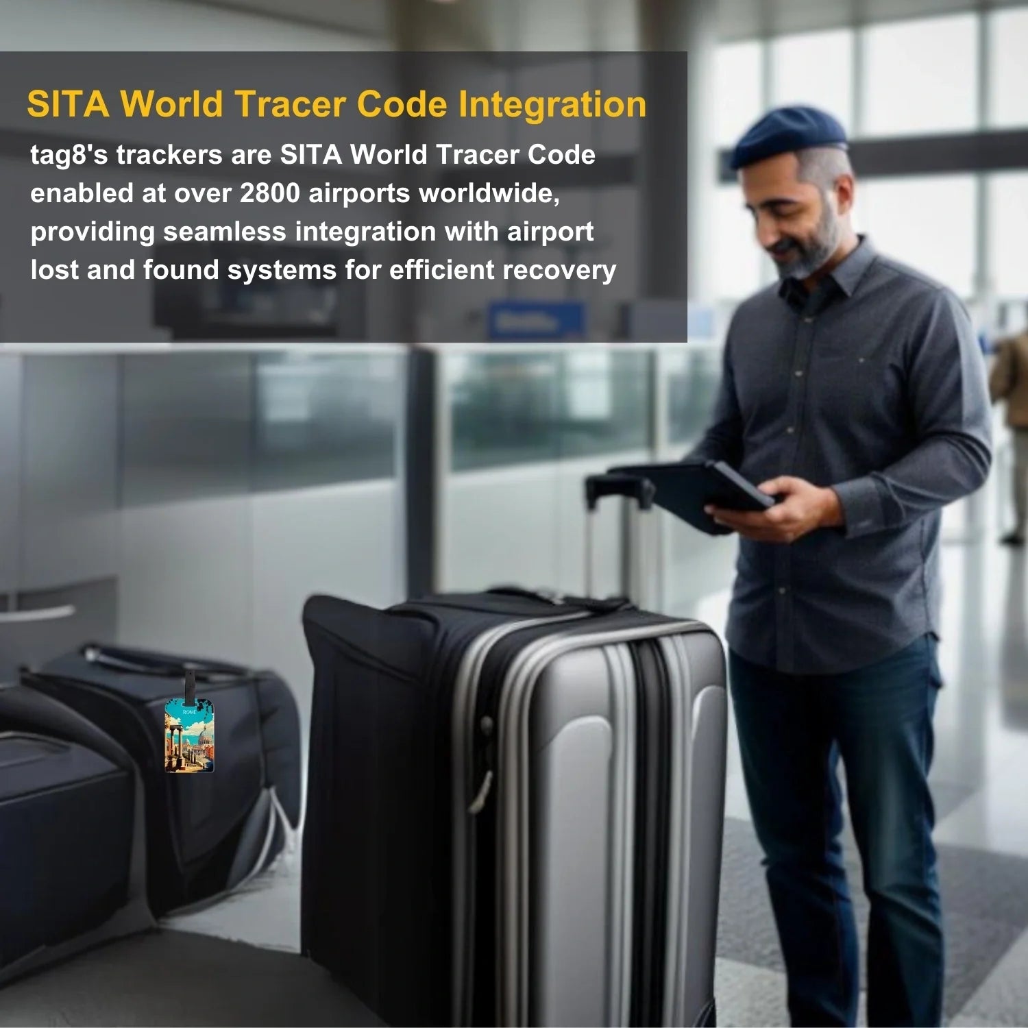 tag8 Rome Bag Tag with elegant design and smart QR code for hassle-free identification and lost & found assistance