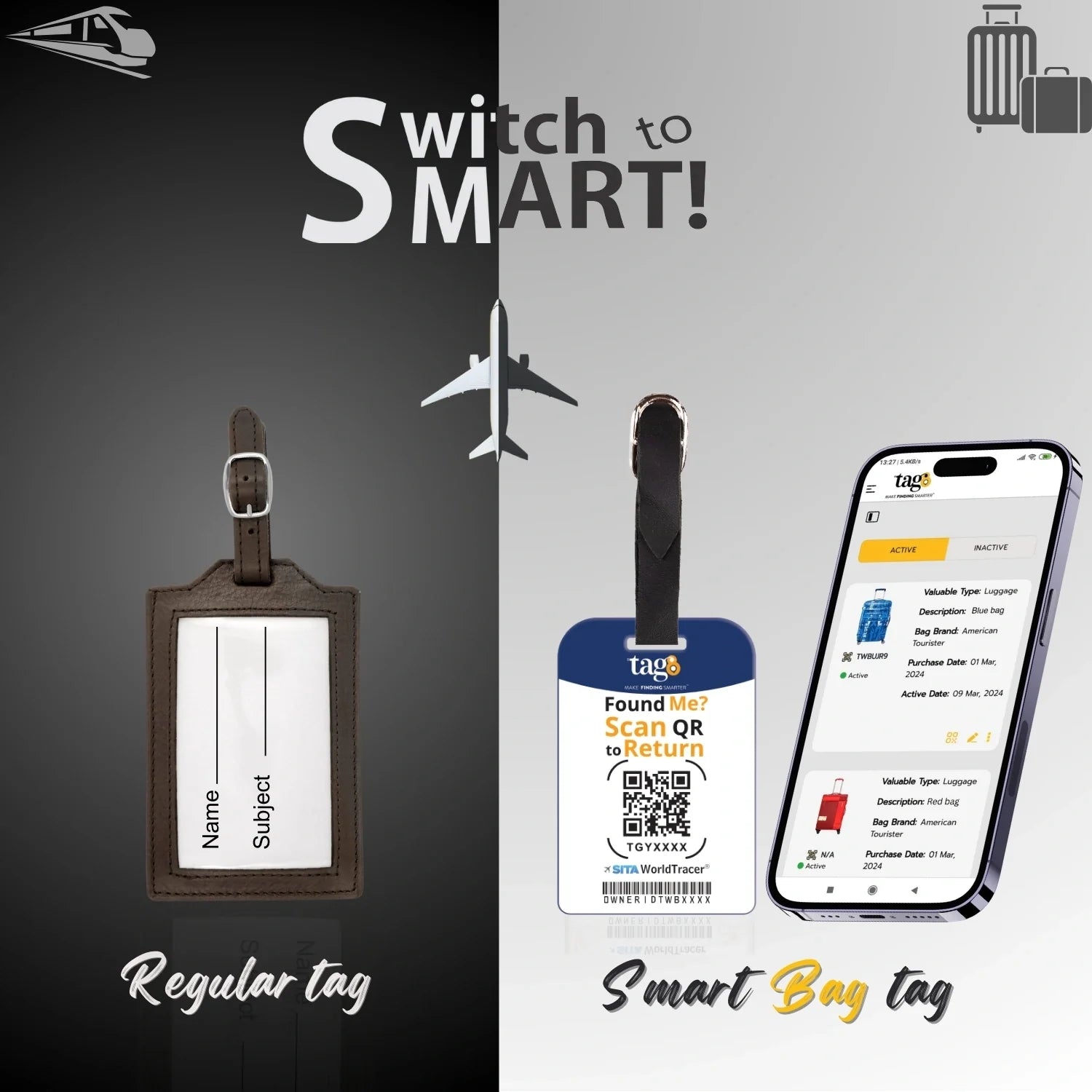 tag8 Washington DC Bag Tag with iconic design and smart QR code for hassle-free identification and lost & found support