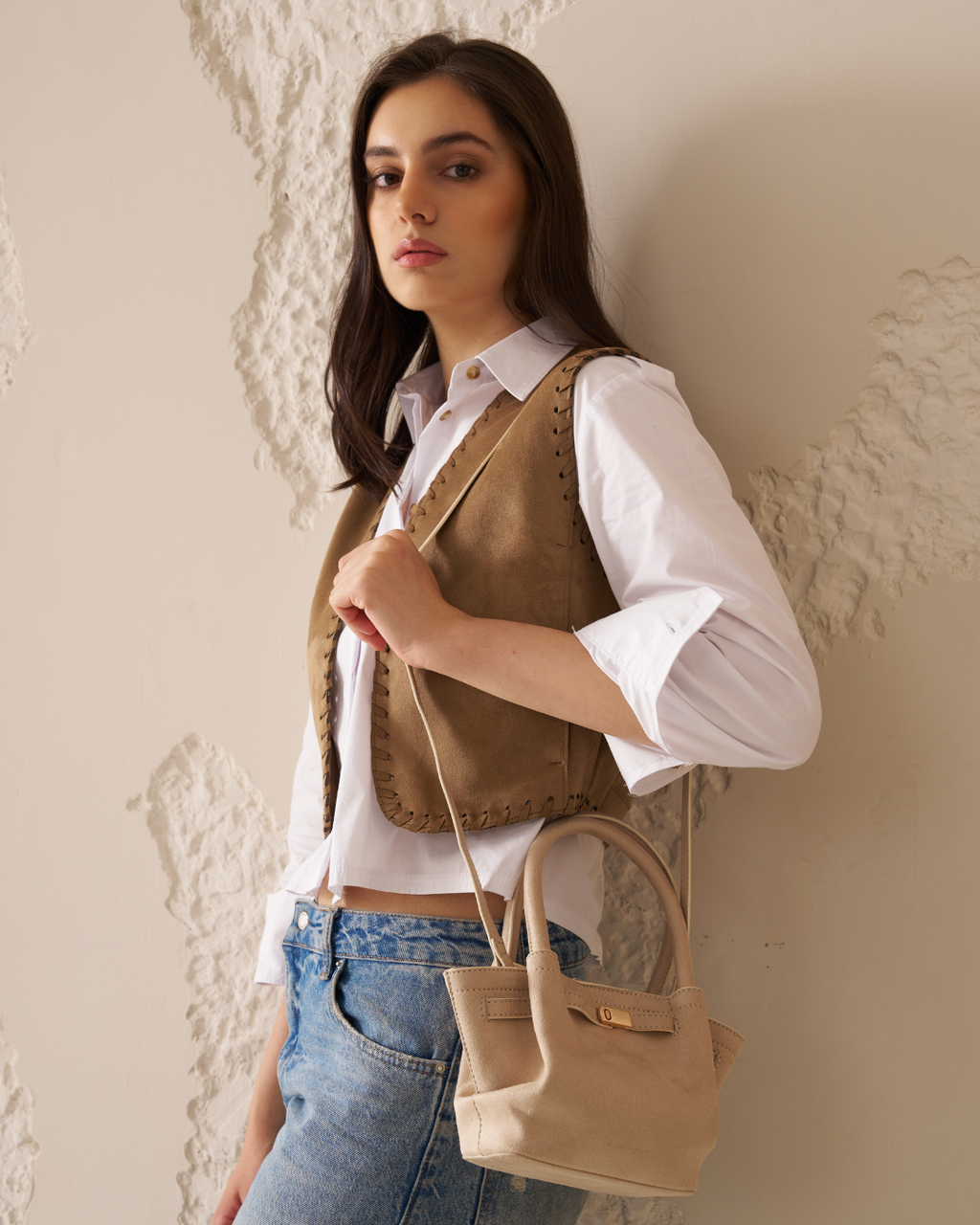The Crab Cream Shoulder Bag With Stripe