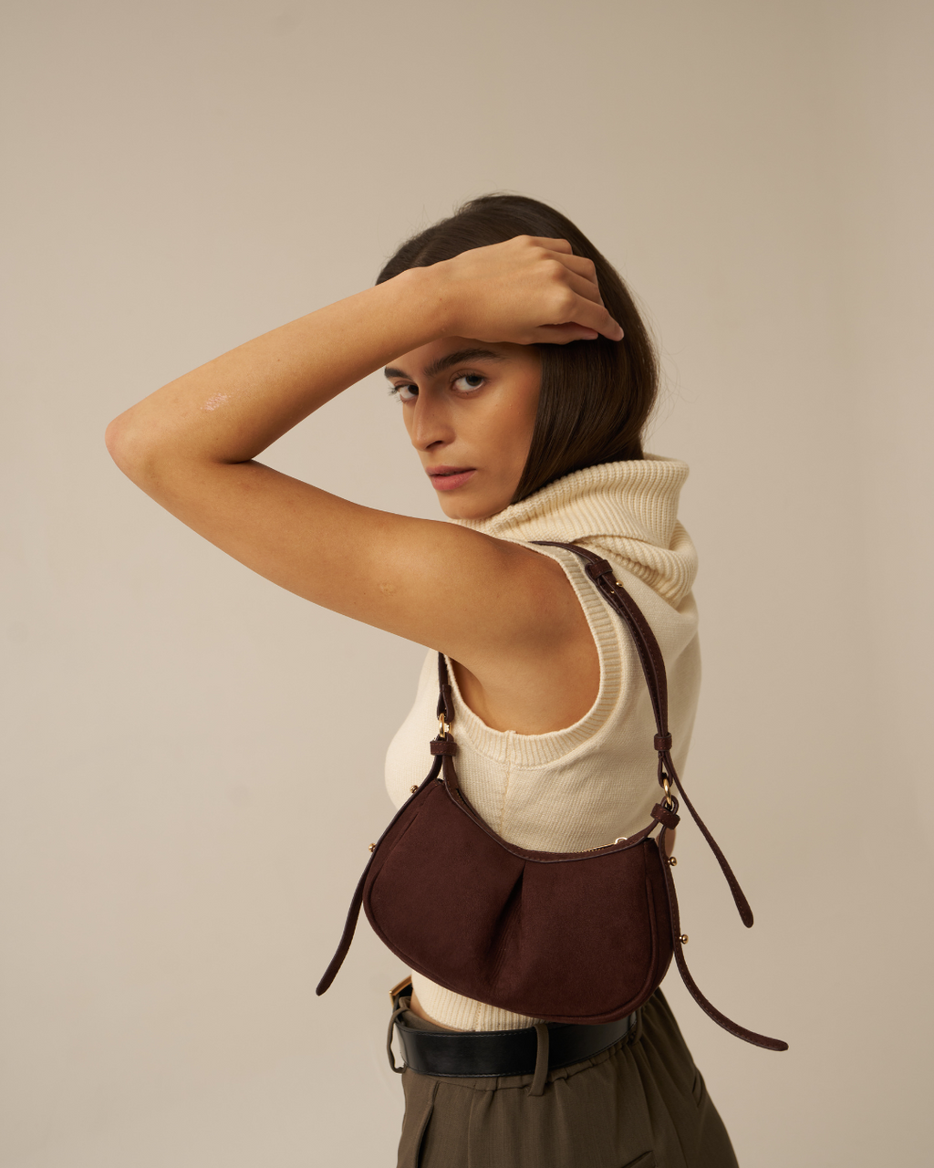The Pleated Moon Suede Dark Chocolate