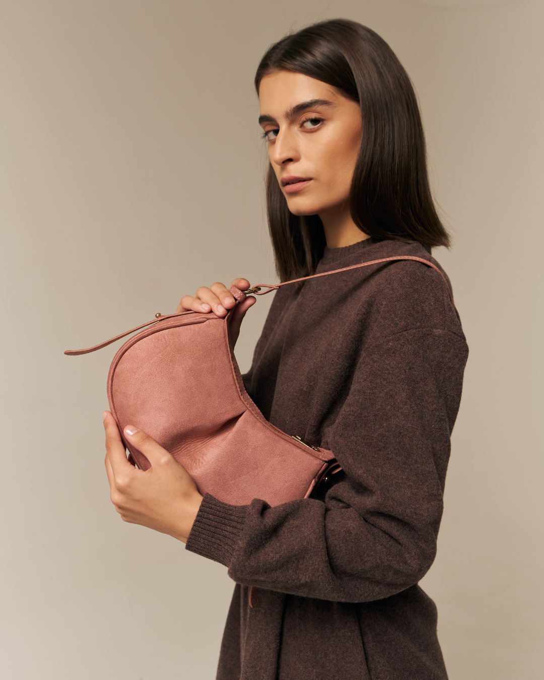 The Pleated Moon Suede Pink