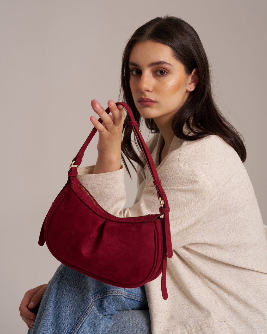The Pleated Moon Suede Red