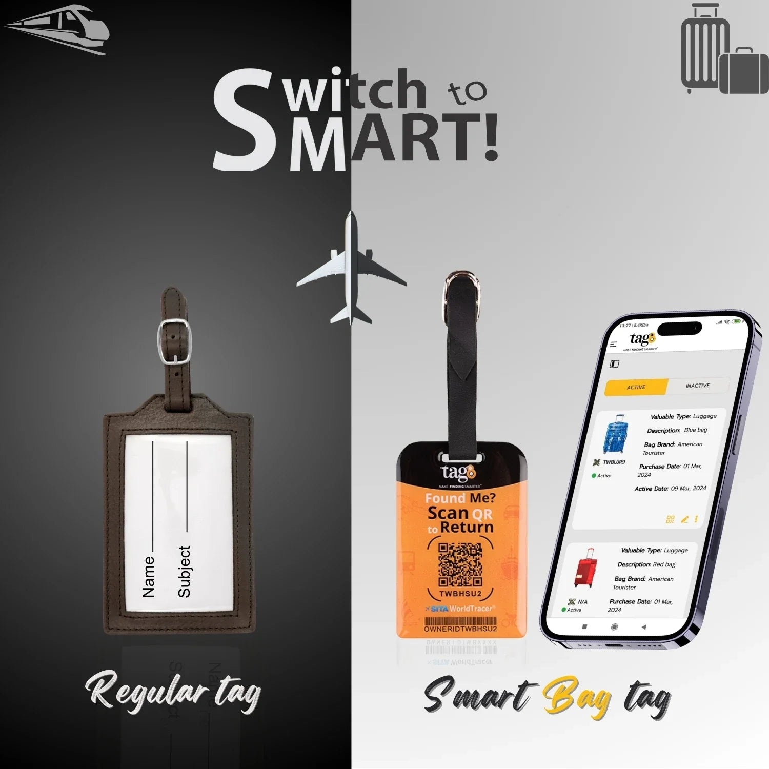 USA QR Bag Tag by tag8 for secure luggage tracking