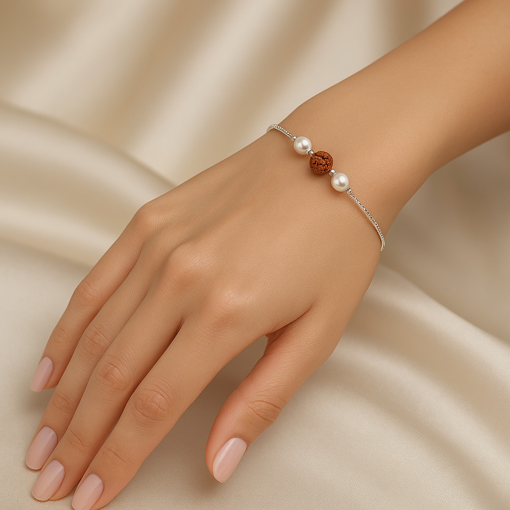 92.5 Silver Rudraksha Bracelet with pearl