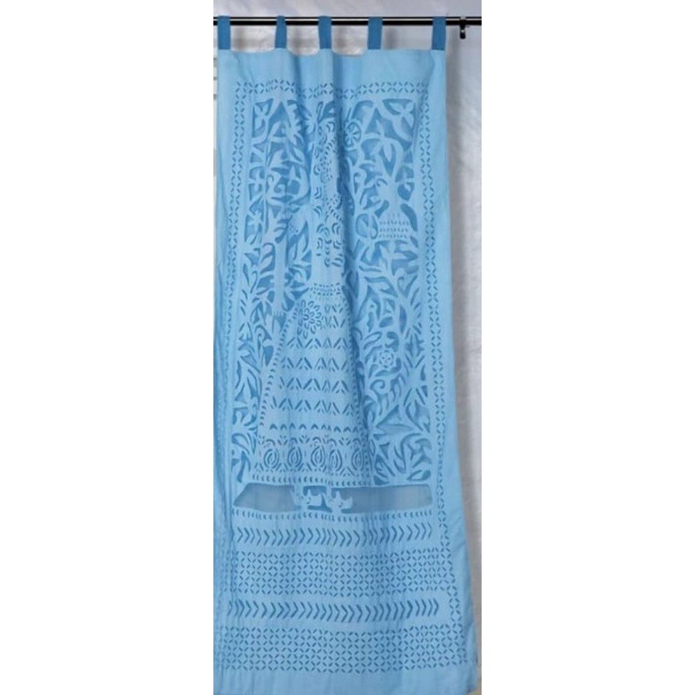 Applique Work Wall Hanging Blue Curtain (Set of 2)
-Indiehaat